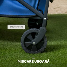 Outsunny Trolley de 62L pentru Festivaluri pe Roți, Cărucior de Grădină Pliabil, Wagon Compact cu Capacitate 120kg, Mâner Reglabil și Geantă pentru Plajă, Camping, Festivaluri, Albastru | Aosom Romania
