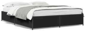 3279857 vidaXL Cadru de pat, negru, 135x190 cm, lemn prelucrat și metal