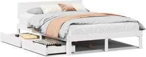 vidaXL Cadru pat cu sertare, 140x200 cm, alb, lemn masiv pin