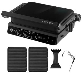 Concept ge3600 - Grătar contact cu sondă temperatură GLASS 2000W/230V negru