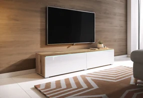 Supermobel Comoda TV LOWBOARD D 180, 180x30x32, stejar wotan/alb luciu