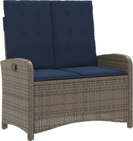 vidaXL Bancă de grădină rabatabilă cu perne, gri, poliratan