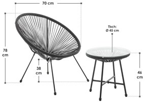 Set balcon Ostana din 3 piese cu masa si 2 scaune - negru