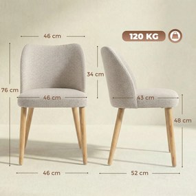 HOMCOM Set de 2 Scaune de Masă Moderne, Scaune de Bucătărie cu Tapițerie din In, Șezut Imbătut, Spătar Curbat, Picioare din Lemn de Cauciuc, Ușor de Asamblat, Alb Crem | Aosom Romania