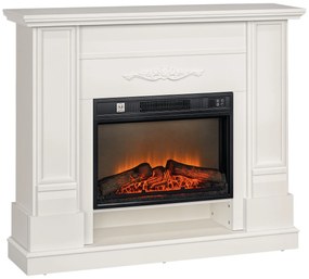 HOMCOM Șemineu Electric cu Flacără 3D, Oprire Automată, Încălzire Reglabilă și Temporizator, 96,5x22x81,7 cm, Alb | Aosom Romania