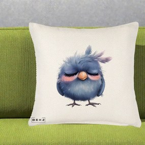 Perna Decorativa Pui Adormit Albastru, 40x40 cm, Crem Reliefat, Husa Detasabila, Perna Inclusa, BEKZ®