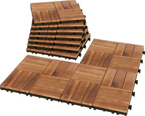 Outsunny Set de 10 bucăți Plăci exterioare din lemn 31x31 cm 0,91 m² Pardoseală grădină exterioară Antiderapante Maro închis | Aosom Romania
