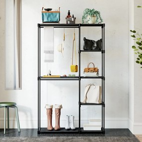 HOMCOM Dulap portabil pentru haine din țesătură neagră cu 2 bare și 6 rafturi | Aosom Romania