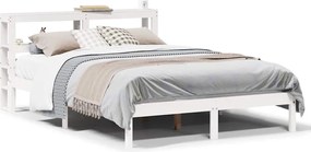 vidaXL Cadru de pat fără saltea, alb, 135x190 cm, lemn masiv de pin