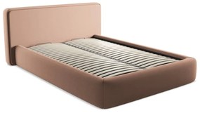 Pat matrimonial roz deschis tapițat cu spațiu de depozitare cu somieră 140x200 cm Kiana – Makamii