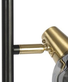 Lampă de podea Art Deco neagră și aurie cu sticlă fumurie cu 3 lumini - Vidro