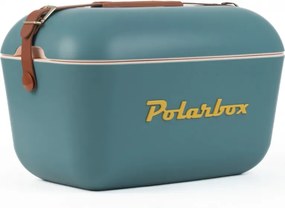 Geanta frigorifica Polarbox Classic, 20 litri, Polistiren AIRPOP, 5-15°C pana la 24 h, Curea clasică din piele, Albastru inchis/Roz