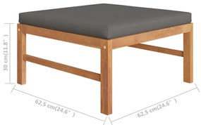 Set mobilier gradina cu perne gri, 6 piese, lemn masiv de tec Gri, colt + 2x mijloc + 2x suport pentru picioare + masa, 1