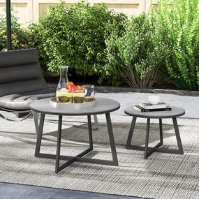 Outsunny Set 2 Măsuțe de Grădină cu Blat din Sticlă Securizată, Ø70x45 cm, Gri | Aosom Romania