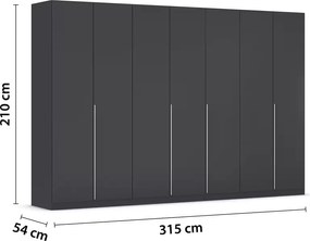 Dulap 315 cm lățime, 7 uși batante, culoare gri metalic, compartimentare premium, 210 cm înălțime