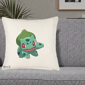 Perna Personalizata Bulbasaur Pokemon, 40x40 cm, Crem Reliefat, Husa Detasabila, Perna Inclusa, BEKZ®