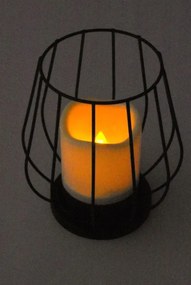 Suport metalic pentru lumânare, lumânare LED, alb cald, negr