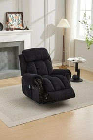 RESIGILAT- Fotoliu Masaj si Incalzire, Recliner, suport picioare extensibil, Textil, Negru