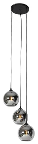 Lampă suspendată Art Deco neagră cu sticlă fumurie 3 lumini - Wallace