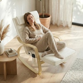 HOMCOM Scaun balansoar cu masaj, încălzire, tetieră &amp; suport pentru picioare, tapițerie catifea, scaun relax, crem-alb | Aosom Romania