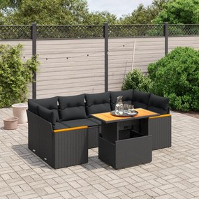 3272973 vidaXL Set canapele de grădină cu perne, 7 piese, negru, poliratan