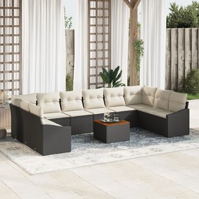 vidaXL Set de canapea de grădină 11 piese cu perne, rattan negru, acacia