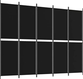 vidaXL Paravan de cameră cu 5 panouri, negru, 250x200 cm, textil