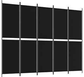 350237 vidaXL Paravan de cameră cu 5 panouri, negru, 250x200 cm, textil