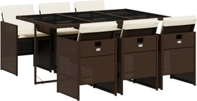 vidaXL Set mobilier de grădină cu perne, 7 piese, maro, poliratan