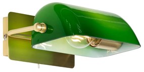 Aplică clasică de perete din alamă cu sticlă verde - Banker
