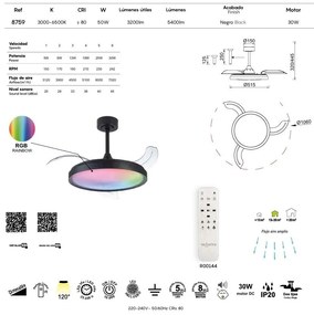 Lustra LED RGB CCT cu ventilator si telecomanda SIBERIA MA-8759