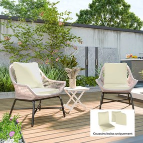 Outsunny Set de 2 perne pentru șezut cu spătar, pernă de șezut și de spătar pentru exterior și interior, crem | Aosom Romania