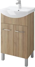 Set dulap baie 2 usi cu lavoar Cersanit Olivia 60, nuc, montat Nuc