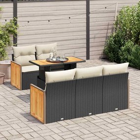 3327661 vidaXL Set mobilier grădină perne 6 piese negru poliratan/lemn acacia