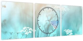 Tablou - Fluture în albastru (cu ceas) (90x30 cm)