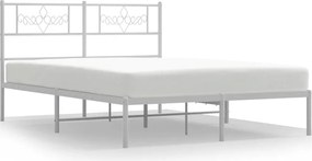 vidaXL Cadru de pat metalic cu tăblie, alb, 150x200 cm