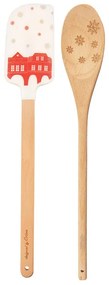 Set spatulă şi lingură de lemn CRĂCIUN albă