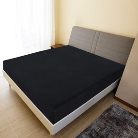 Cearsaf de pat cu elastic, negru, 180x200 cm, bumbac