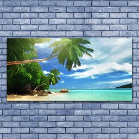Tablouri acrilice Palm Tree Sea Beach Peisaj Maro Verde Albastru
