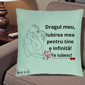 Cadou pentru Iubit - Perna Personalizata Dragul Meu Iubirea Mea pentru Tine e Infinita Te Iubesc, 40x40 cm, Verde Menta, Husa Detasabila, Perna Inclusa, BEKZ®