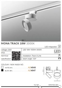 Spot LED directionabil pe sina Mona TRACK 3Line 18W 3000K alb