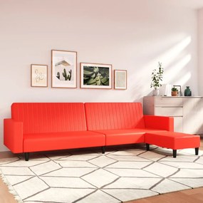 Canapea extensibilă 2 locuri, cu taburet, roșu, piele ecologică