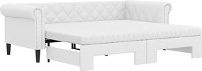 vidaXL Pat de zi cu extensie și saltele alb 90x200 cm piele ecologică