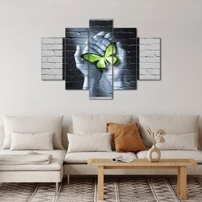 Tablou - Fluture verde în perete (150x105 cm)