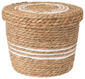 Cos depozitare cu capac, 30x30x24 cm, ratan/salcie, maro/alb
