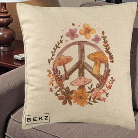 Perna Decorativa Peace Sign Ciuperci Floral, 40x40 cm, Bej, Husa Detasabila, Perna Inclusa, BEKZ®
