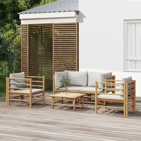3155089 vidaXL Set mobilier de grădină cu perne gri deschis, 5 piese, bambus