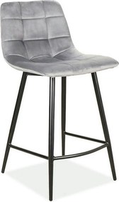 Scaun bar MILA H-2, gri/negru, stofa catifelata/metal, 43x38x87 cm