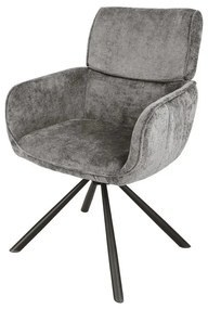 Set de 2 scaune pivotante, Metal Negru, Chenille Gri, UNIQUE A-46321 VC