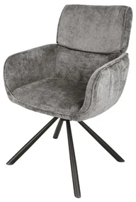 Set de 2 scaune pivotante, Metal Negru, Chenille Gri, UNIQUE A-46321 VC
